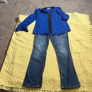 Calvin Klein Blue Blouse with Black Accents